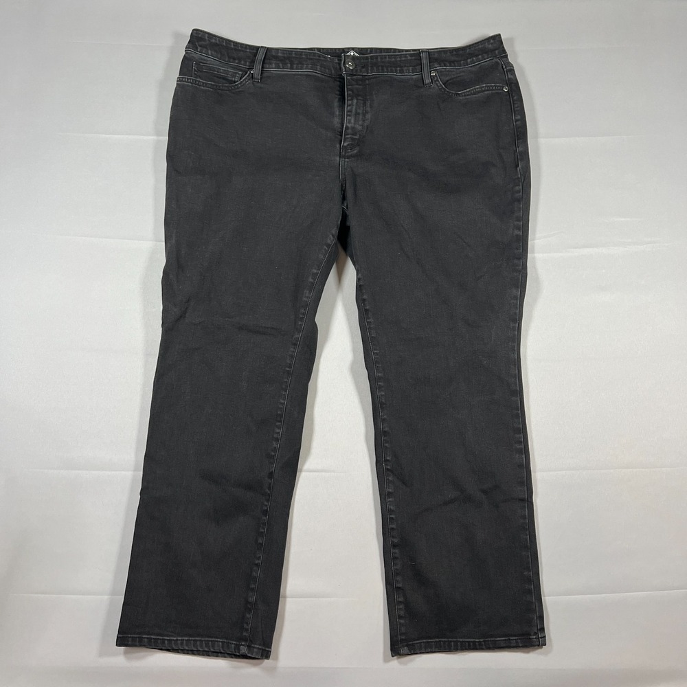 St John's Bay Jeans Womens 24W Black Denim Cotton Stretch High Rise Straight Leg